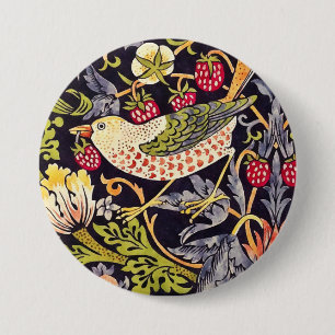 Chapa Redonda De 7 Cm William Morris Strawberry Thief Floral Art Nouveau