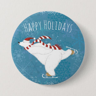 Chapa Redonda De 7 Cm Winter Ice Skating Polar Bear Button