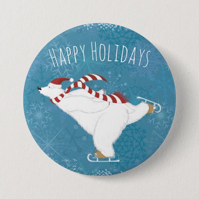 Chapa Redonda De 7 Cm Winter Ice Skating Polar Bear Button (Anverso)