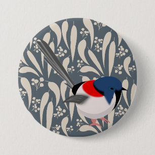 Chapa Redonda De 7 Cm Wren de hadas azules y rojas