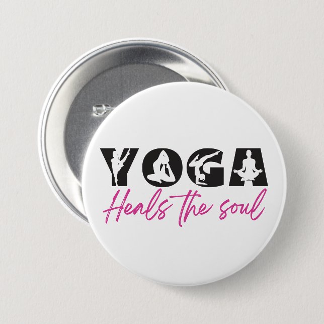 Chapa Redonda De 7 Cm Yoga Heals The Soul   (Anverso y reverso)