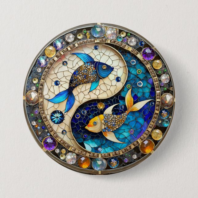 Chapa Redonda De 7 Cm Zodiac - Pisces Fish Yin y Yang (Anverso)