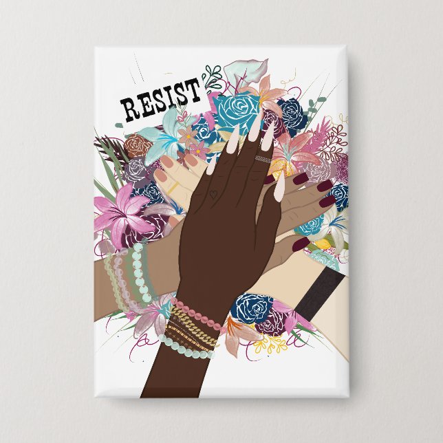 Chapa Resistir juntos - Floral Feminist Activism Art (Anverso)