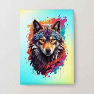 Chapa Retrato de Lobo Colorido Arte Animal Abstracto-876