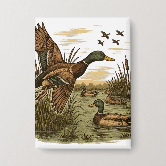 Chapa Retro-Flying-Mallard-Duck-Hunting,  (Anverso)