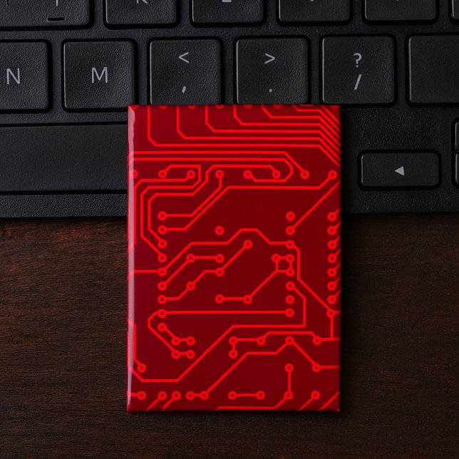Chapa Retro Red Circuit Board Tech Pattern (Subido por el creador)