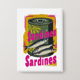 Chapa Retro Sardine puede Ilustracion con colores negrit