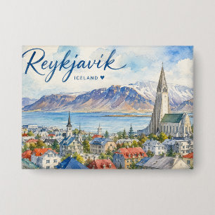 Chapa Reykjavik Islandia recuerdo acuarela