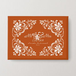 Chapa Romántico Naranja quemado Mr. & Mrs Boda Pin Butto