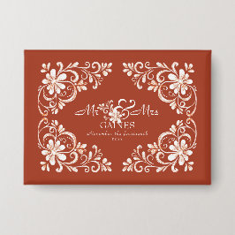 Chapa Romántico Rojo Rust Mr & Mrs Boda Pin Button