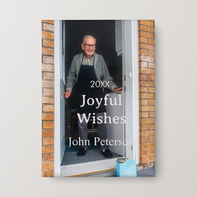 Chapa Saludos alegres agregar nombre foto hombre vacacio (Anverso)