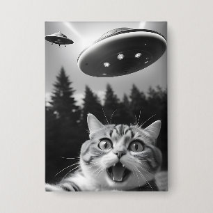 Chapa Selfie de gato divertido con drones alienígenas O