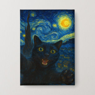 Chapa Selfie del gato negro estrellado de la noche Van G