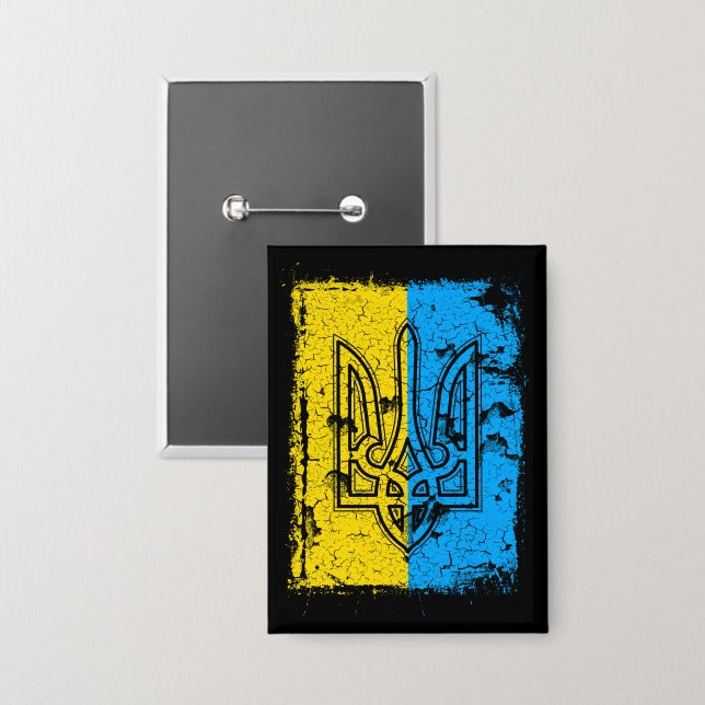 Chapa Stand with Ukraine Retro Vintafe Flag Tridente  (Anverso/Reverso)