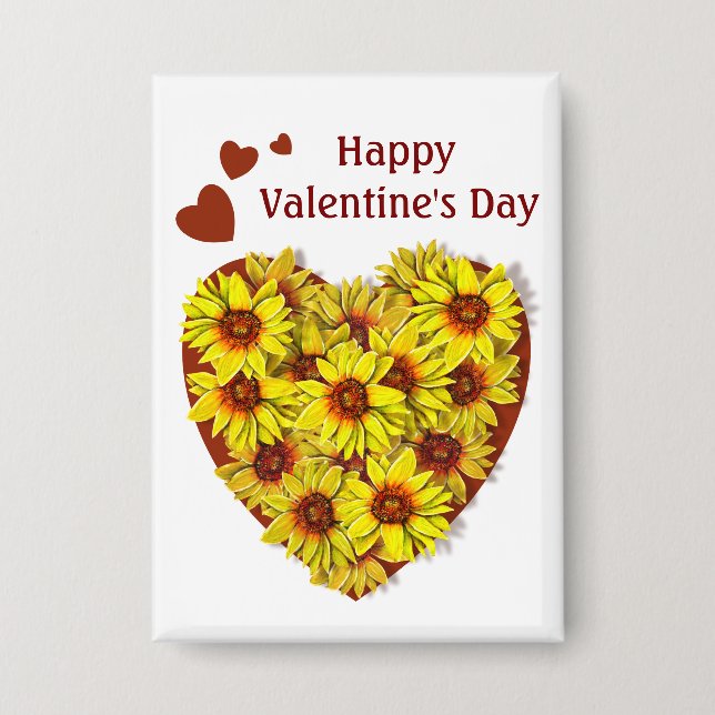 Chapa Sunflower Heart Valentine's Day Button (Anverso)