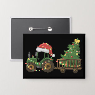 Chapa Tractor de Navidad con granjero de árboles granja