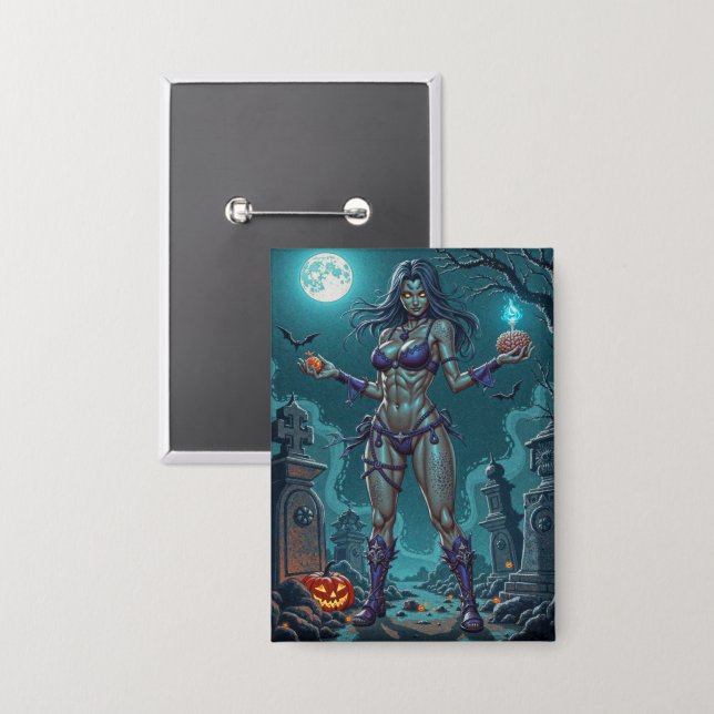 Chapa Trato de Halloween o Novia Zombie con cerebros (Anverso/Reverso)