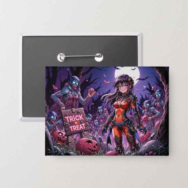 Chapa Trick o Treat Halloween Zombis con el cerebro (Anverso/Reverso)