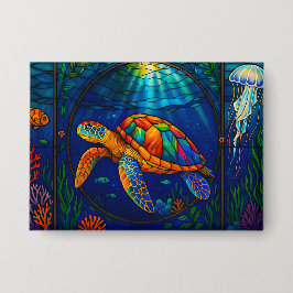 Chapa Vibrant Stained Glass Sea Turtle Ocean Design