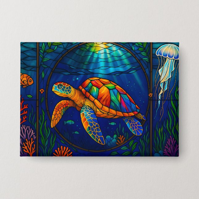 Chapa Vibrant Stained Glass Sea Turtle Ocean Design (Anverso)