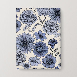 Chapa Vintage Blue Toile Floral Botanical Pattern
