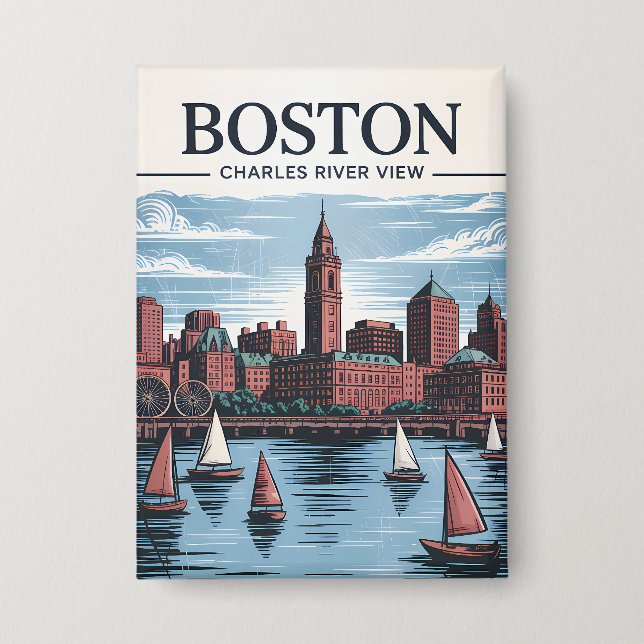 Chapa Vintage Boston Massachusetts Cityscape & Sailboat (Anverso)