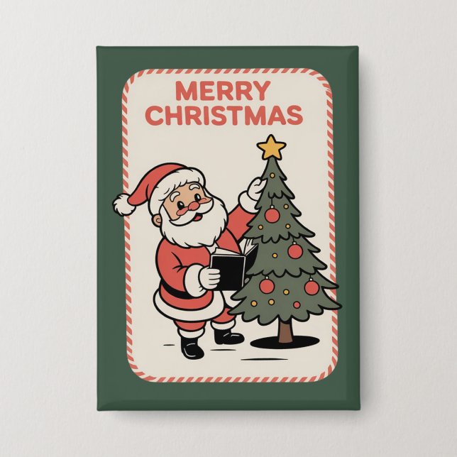 Chapa Vintage Merry Christmas Holiday Santa Reading  (Anverso)