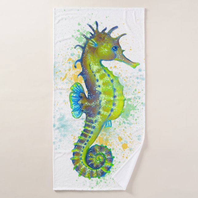 Chapoteo del Seahorse del verde amarillo (Toalla de baño)