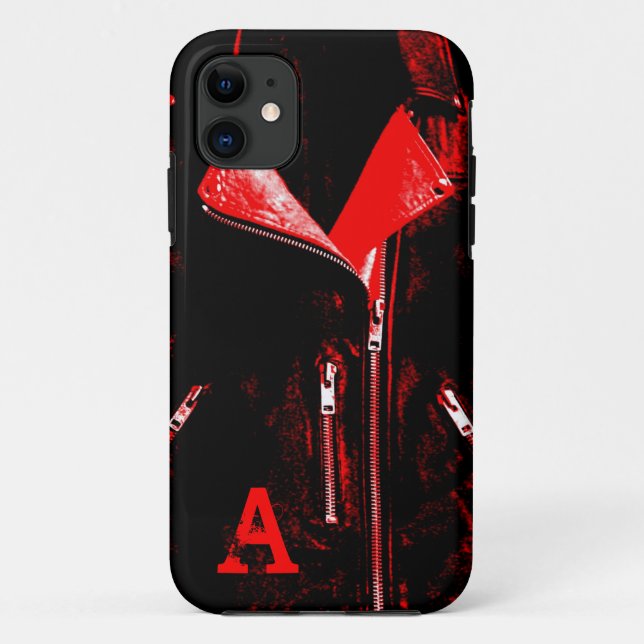 Chaqueta de cuero rojo "Monograma" iPhone 5 funda (Reverso)