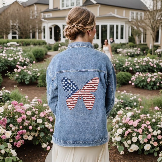 Chaqueta de Denim Femenina con Bandera Patriótica  (Reverso Boda)