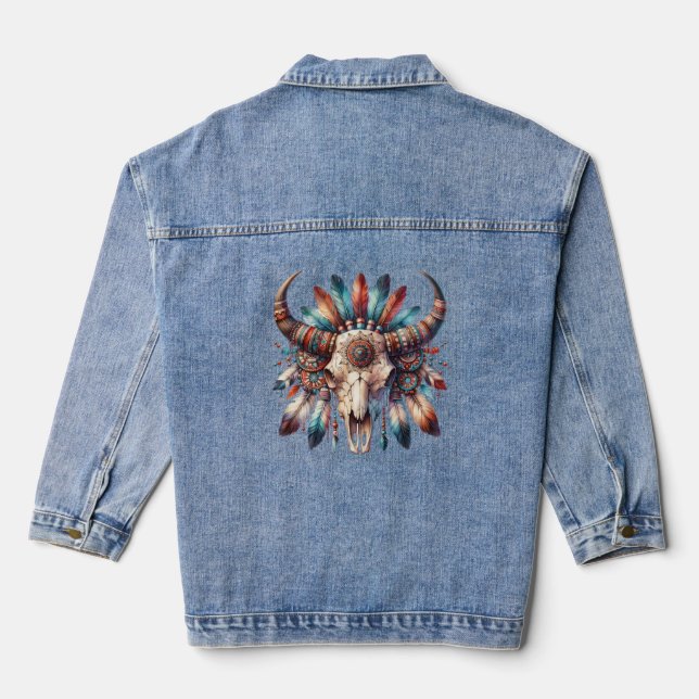 Chaqueta de Denim Femenino con cráneo de toro amer (Reverso )