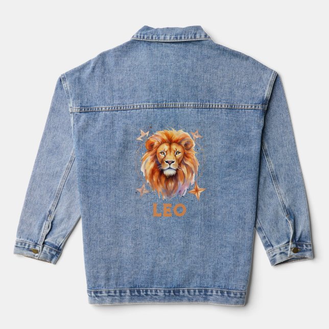 Chaqueta de Denim Femenino del Rótulo Zodiac Leo (Reverso )