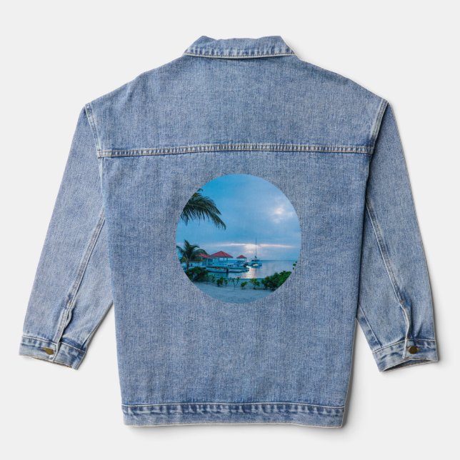Chaqueta de Oasis Tropical Denim: Palmeras y Resor (Reverso )