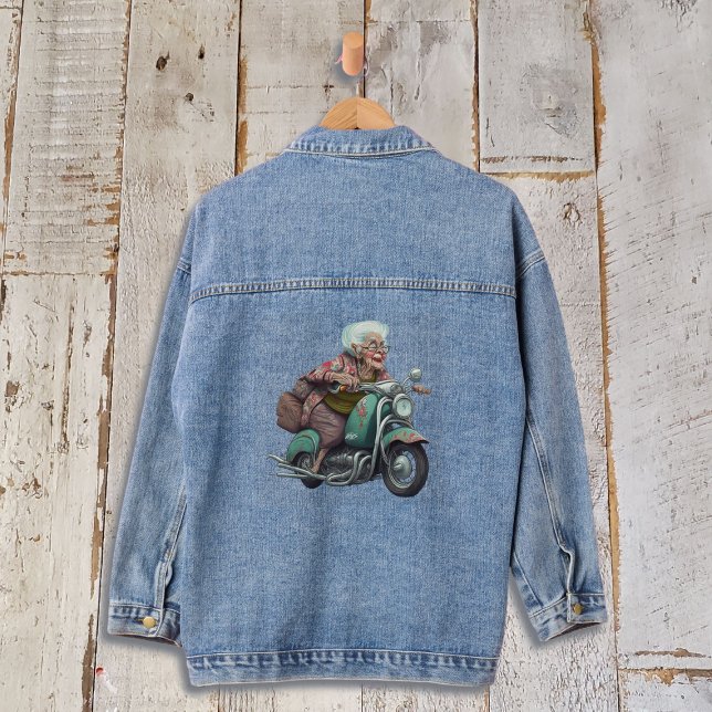 Chaqueta Vaquera Abuela divertida en motocicleta (Subido por el creador)