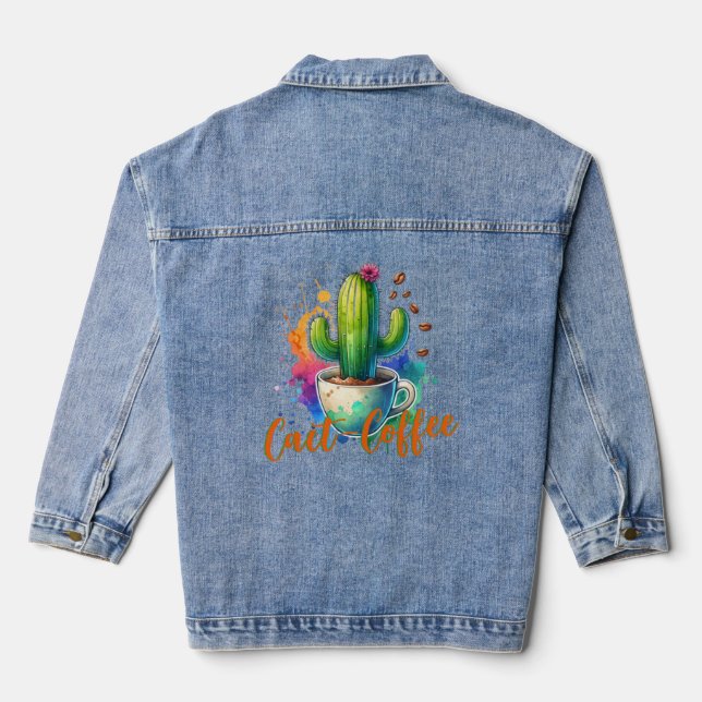 Chaqueta Vaquera Acuarela Cactus que ama el café (Reverso )