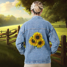 Chaqueta Vaquera Acuarela Rustica Faux Sunflowers Denim Jacket