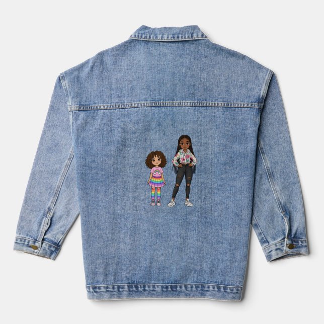 Chaqueta Vaquera Adorable Mother and Daughter Illustration Long Sle (Reverso )