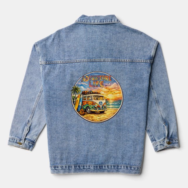 Chaqueta Vaquera Adventure Life Retro Hippie Beach Sunset Graphic (Reverso )