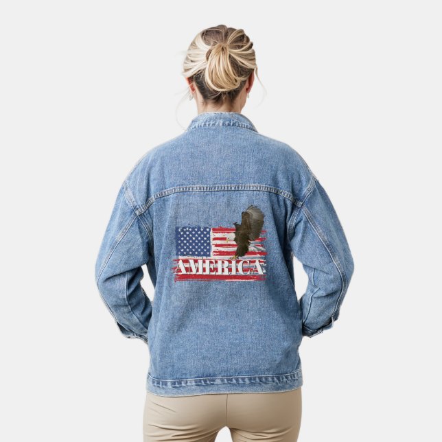 Chaqueta Vaquera Águila calva sobre la bandera estadounidense (Modelo)