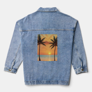 Chaqueta Vaquera AI Art Morning Sunrise Beach Palm Tree