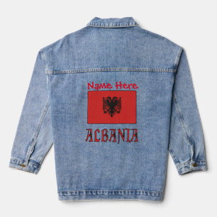 Chaqueta Vaquera Albania y bandera de Albania blanca personalizada