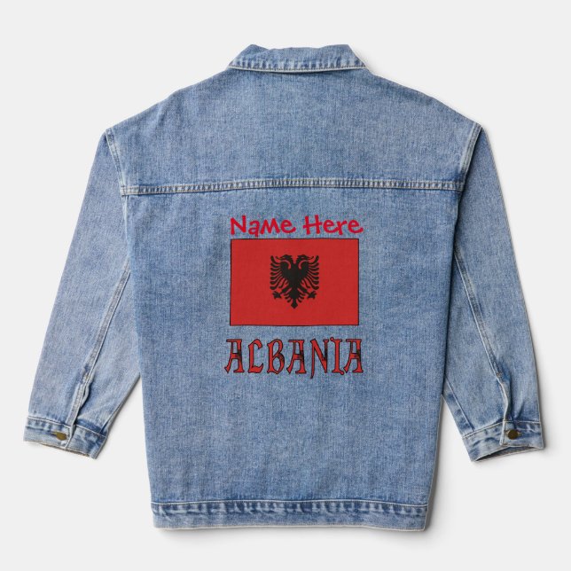 Chaqueta Vaquera Albania y la bandera albanesa blanca personalizada (Reverso )