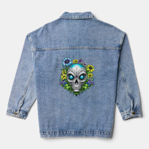 Chaqueta Vaquera Alien Face and Flowers Ai Art