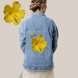 Chaqueta Vaquera Aloha hawaiana floral de Hibiscus amarillo tropica