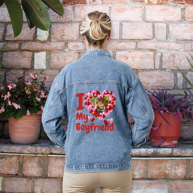 Chaqueta Vaquera Amo la foto de mi Personalizado novio (I Love My Boyfriend Custom Photo Denim Jacket Plants)