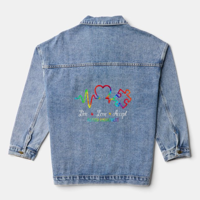 Chaqueta Vaquera Amor Vivo Aceptar Autismo Conciencia Heartbeat Azu (Reverso )