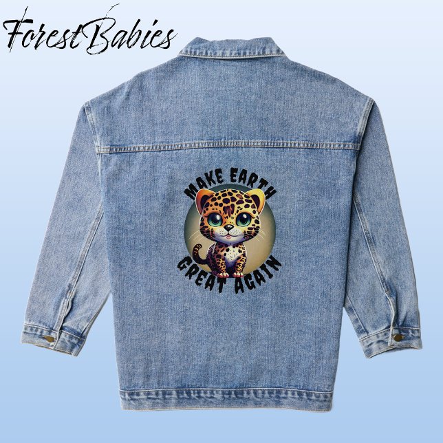 Chaqueta Vaquera Animal de Safari de Leopardo, hace grande a la Tie (Leopard, Blue Denim ForestBabies Jacket - Back)