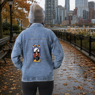 Chaqueta Vaquera Art Nouveau Bruja de Otoño Calabazas Luna Púrpura