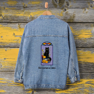 Chaqueta Vaquera Art Nouveau Gato Negro Calabaza Púrpura Otoño Amar