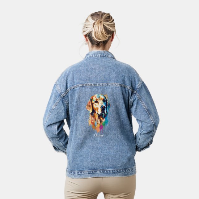 Chaqueta Vaquera Arte de acuarela personalizado de Golden Retriever (Modelo)